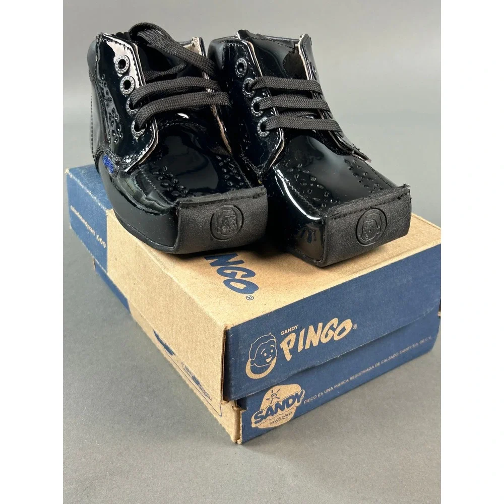 Sandy Pingo Boys Black Patent‎ Leather Dress Shoes Boots Size 14cm US 7 Toddler